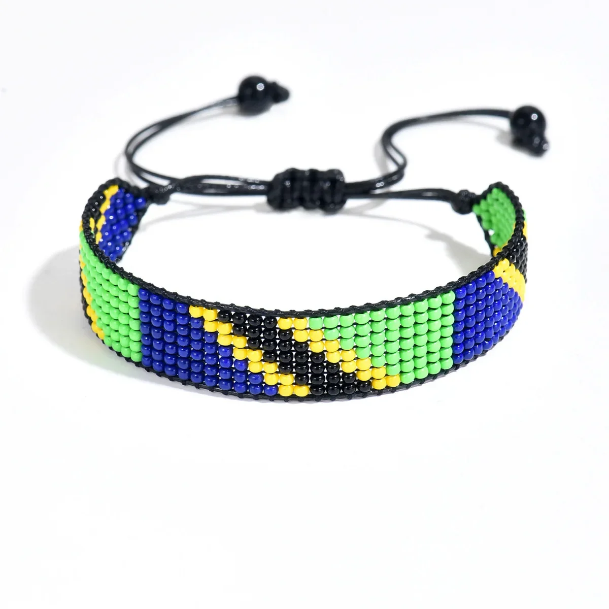 Pulseira De Miçangas Tecidas À Mão Com Design Geométrico Boêmio.