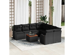 Vidaxl Conjunto De Sofá De Jardim Com Almofada 9 Pcs Preto Vime Pe