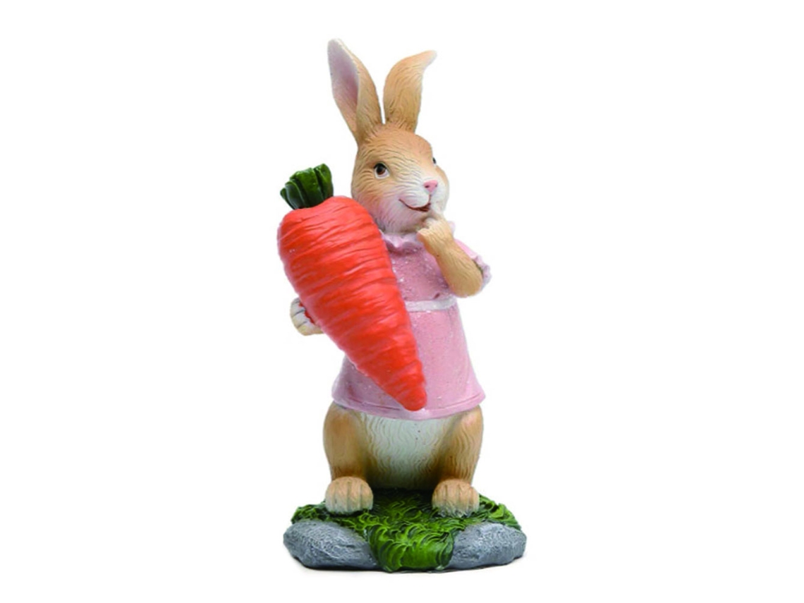 Figuras de Coelhinho da Páscoa em Resina com Cenoura, Decoração e Presente Infantil LAXISCREED