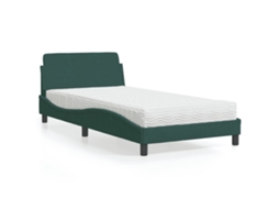 Cama Com Colchão 100x200 Cm Veludo Verde-escuro