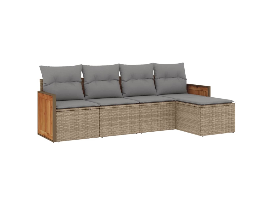 Conjunto de 5 Sofás para Jardim com Almofadões Vime Pe Bege MAISON EXCLUSIVE (5 pcs)