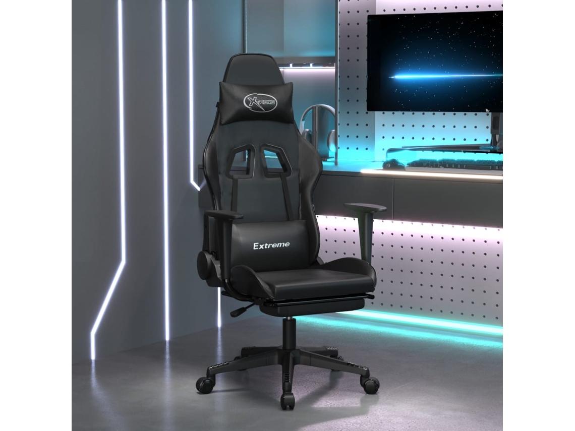 Vidaxl Cadeira Gaming C/ Apoio Pés Couro Artificial Preto