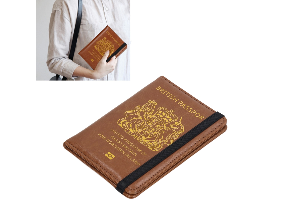 Portafolio De Pasaporte Uk Marrón Seguro Impermeable Antimagnético Cuero Pu Para Viajes Negocios Al Aire Libre