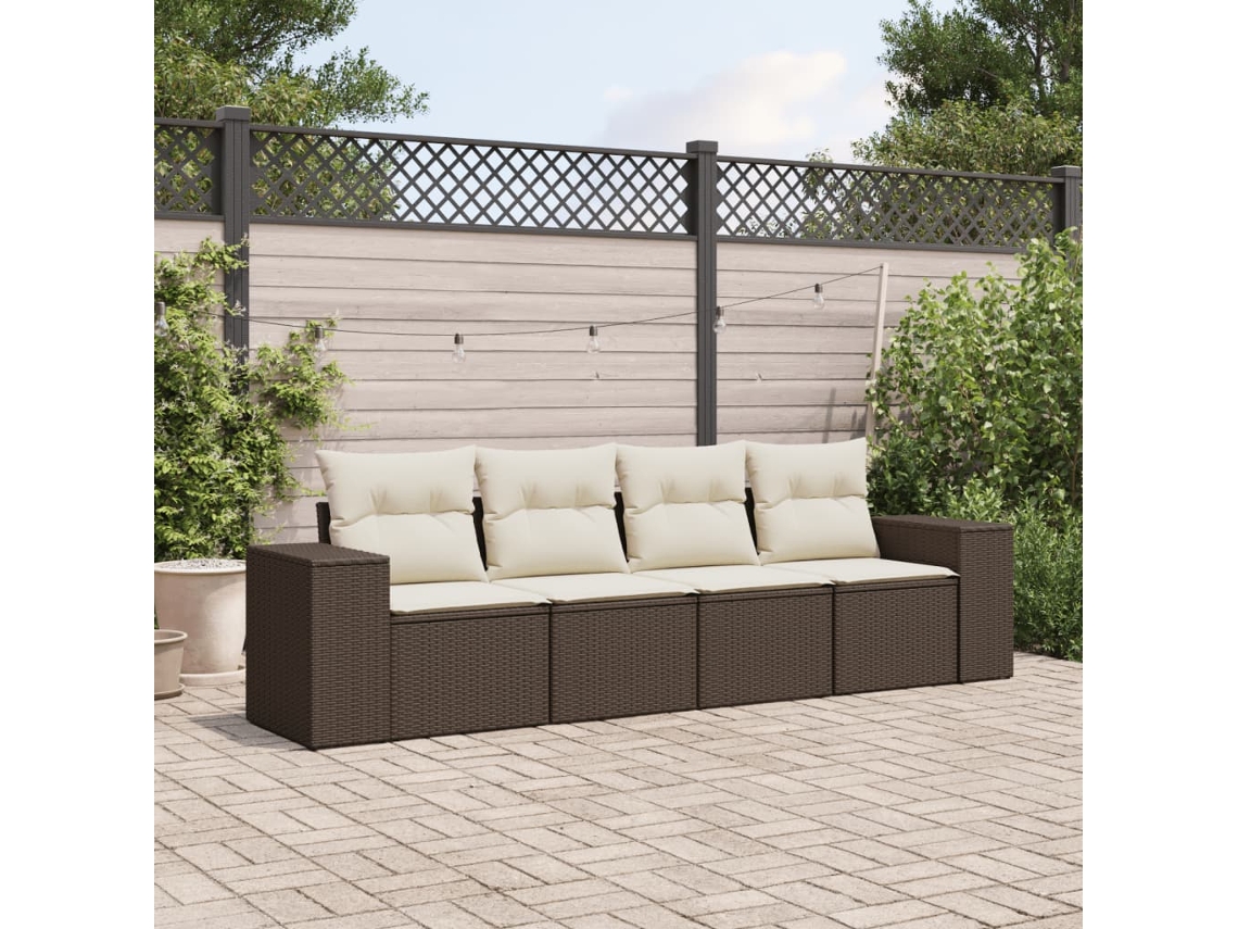 Vidaxl 4 Pcs Conjunto Sofás De Jardim C/ Almofadões Vime Pe Castanho