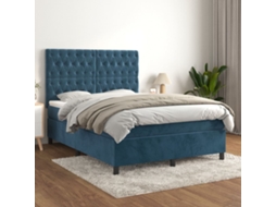 Cama Com Molas/colchão 140x200 Cm Veludo Azul-escuro