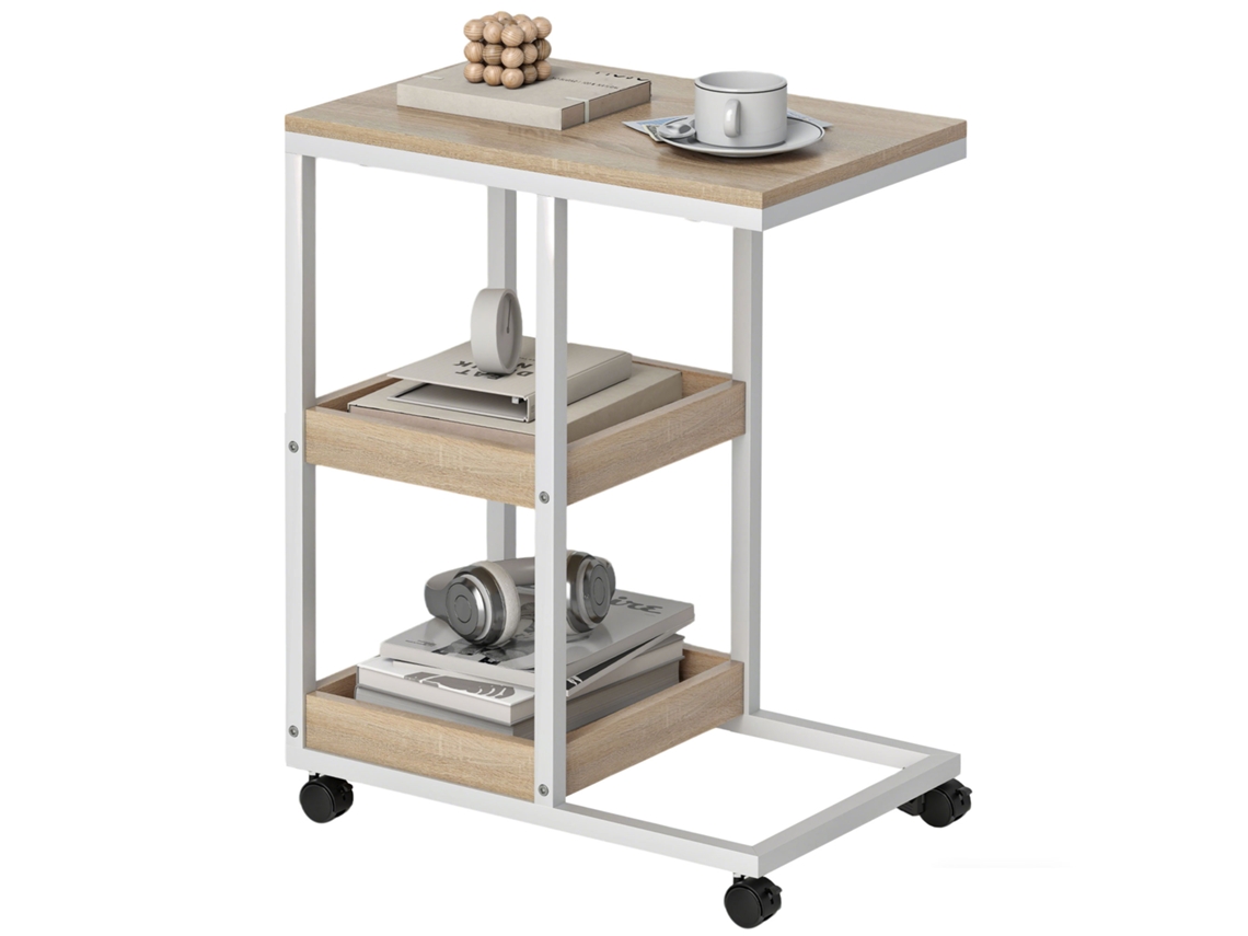 Mesa Lateral com Rodízios e Prateleiras Abertas PRIME KANG