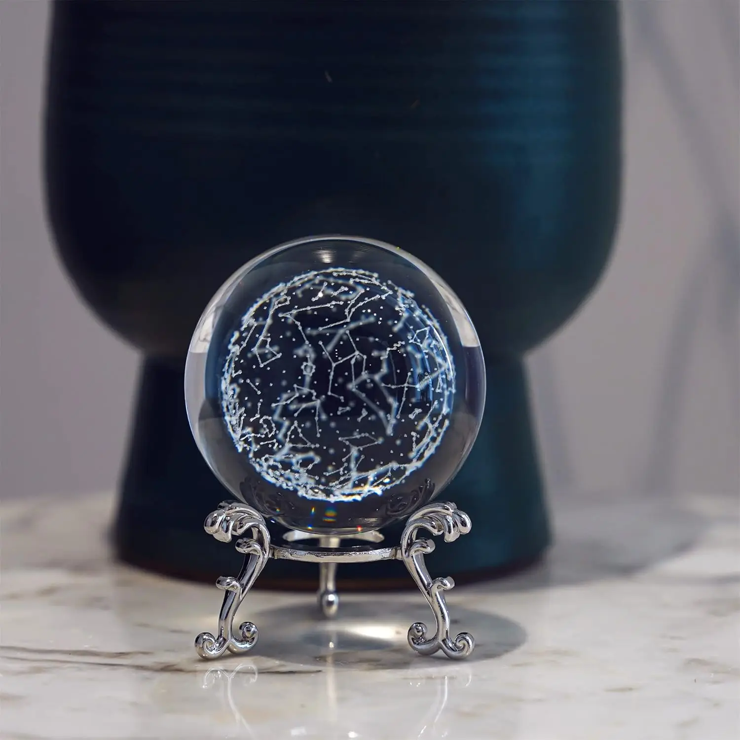 (6 Cm Com Base) Bola De Cristal Com Constelação Gravada A Laser Em 3d, 6 Cm