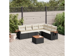 Vidaxl 7 Pcs Conjunto De Sofás P/ Jardim C/ Almofadões Vime Pe Preto