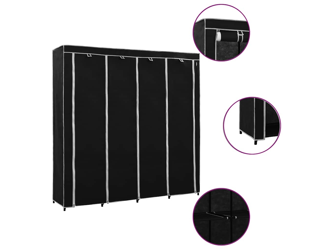 Vidaxl Roupeiro Com 4 Compartimentos 175x45x170 Cm Preto