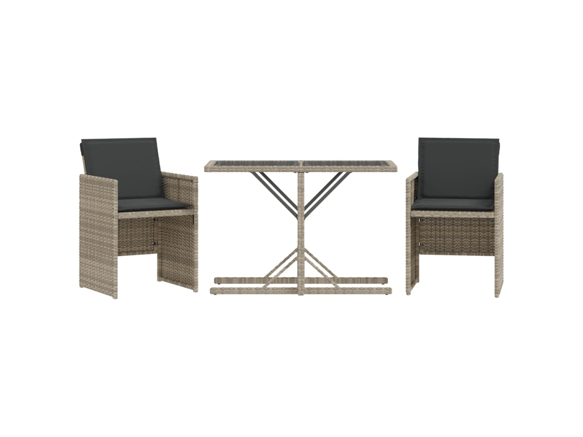 Conjunto Bistrô 3 Pcs com Almofadões Vime Pe Cinzento Claro MAISON EXCLUSIVE (3 pcs)