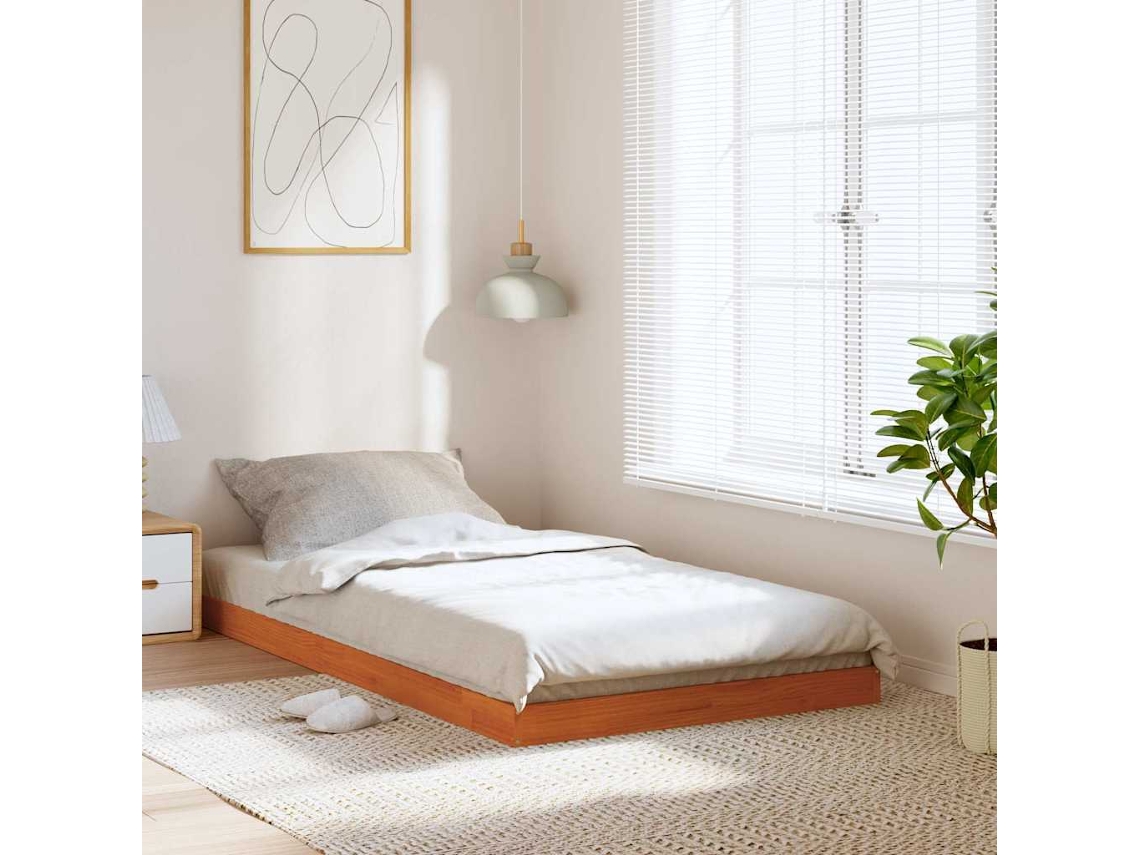 Vidaxl Estrutura De Cama 75x190 Cm Madeira Pinho Maciça Castanho Cera