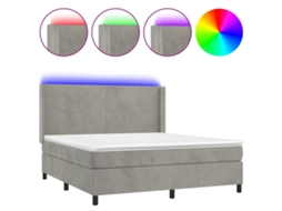 Cama Box Spring com Colchão LED Veludo Cinzento Claro MAISON EXCLUSIVE (160x200 cm)