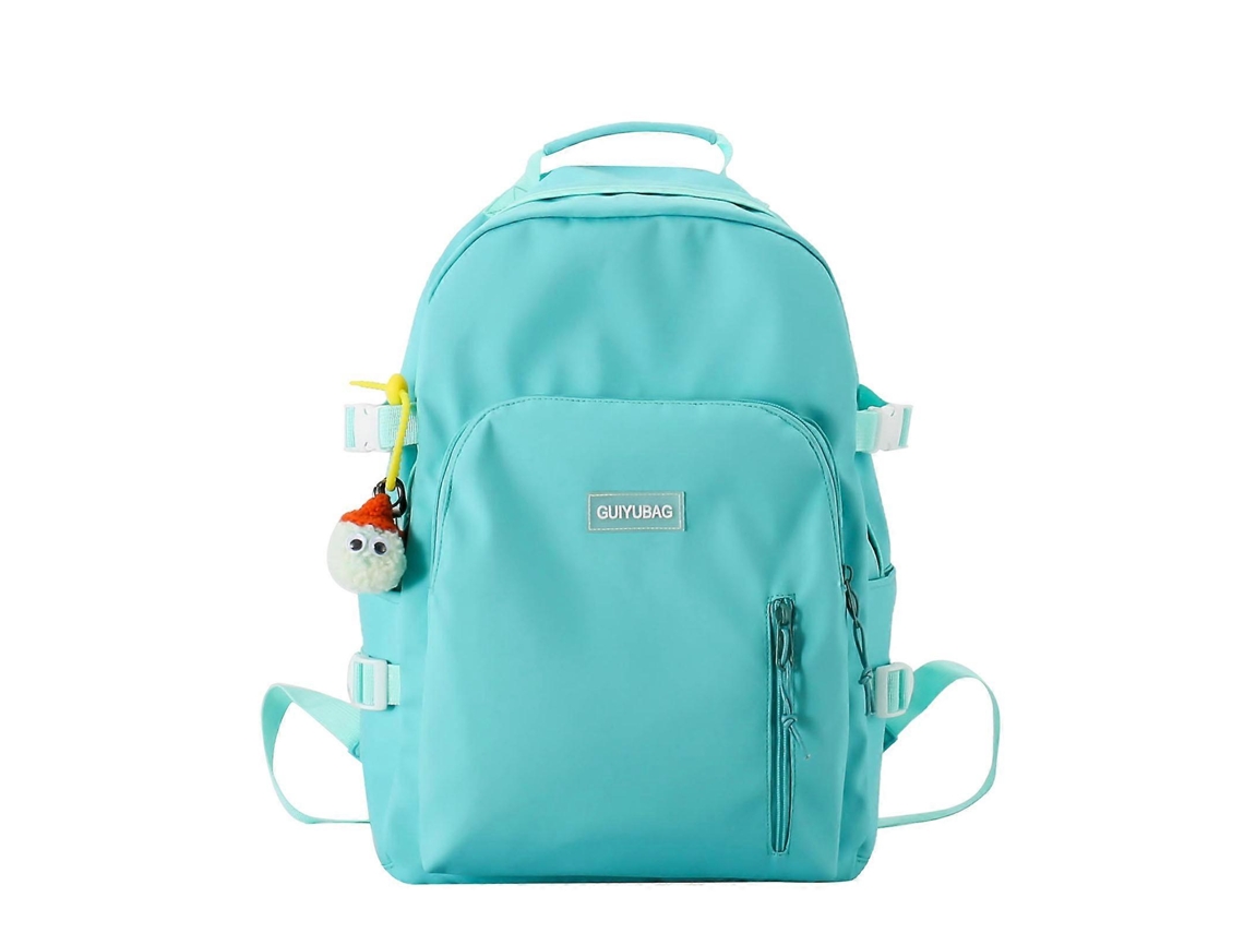 Mochila Grande Com Pingente Charmoso, Em Nylon, Ideal Para Estudantes E Adolescentes. Perfeita Para Usar Com Laptop. Cor: Azul.