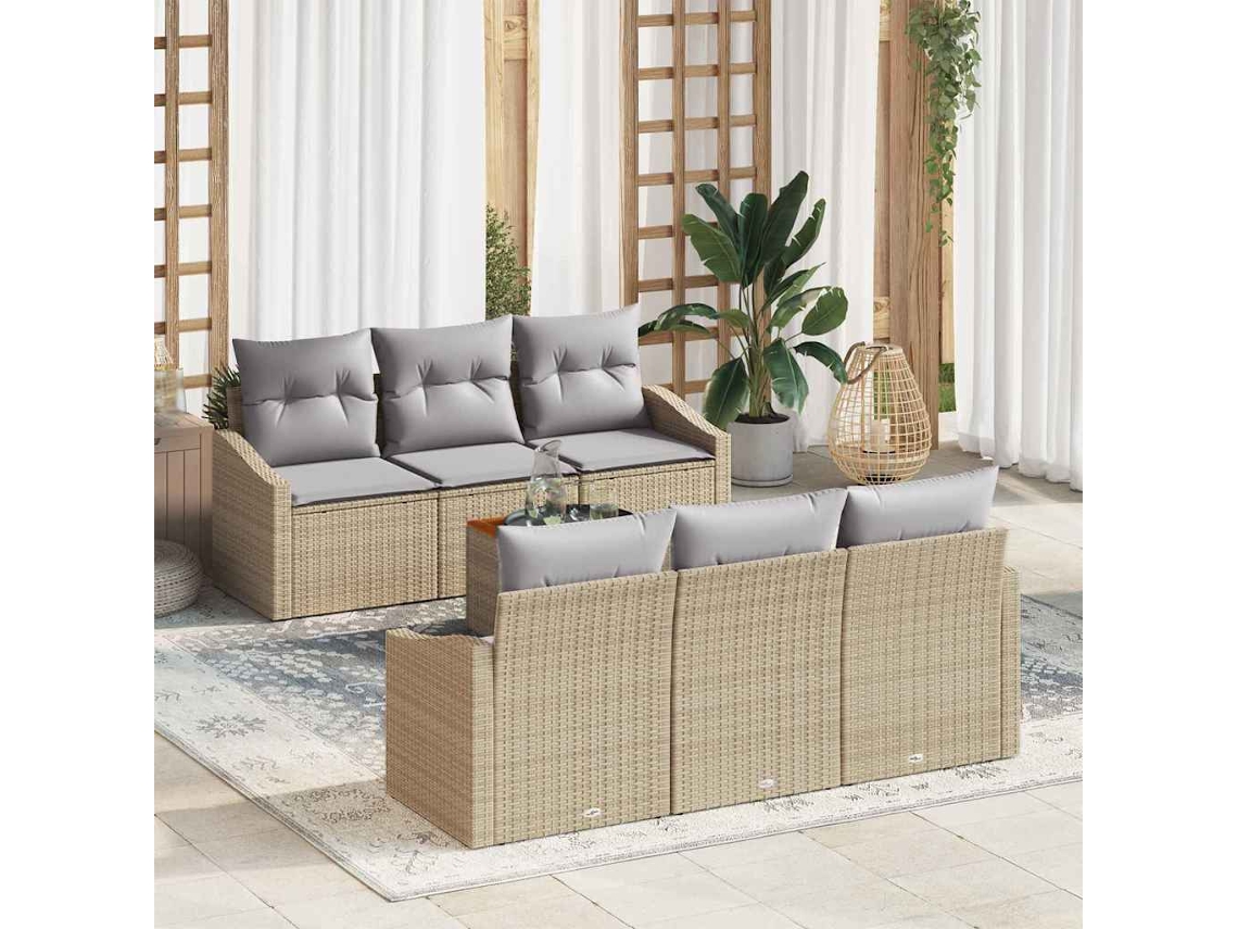 Vidaxl Conjunto De Sofá De Jardim 7 Unid. Bege Vime Pe