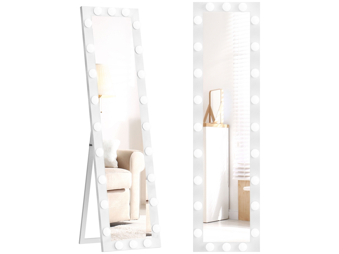 Espelho de corpo inteiro com LED, 24 lâmpadas, inclinável, 150x40cm, branco