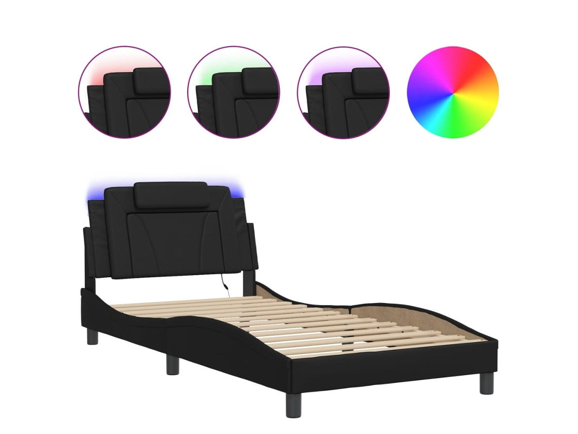 Estrutura De Cama C/ Luzes Led Vidaxl Couro Artificial Preto (100 X 200 Cm)