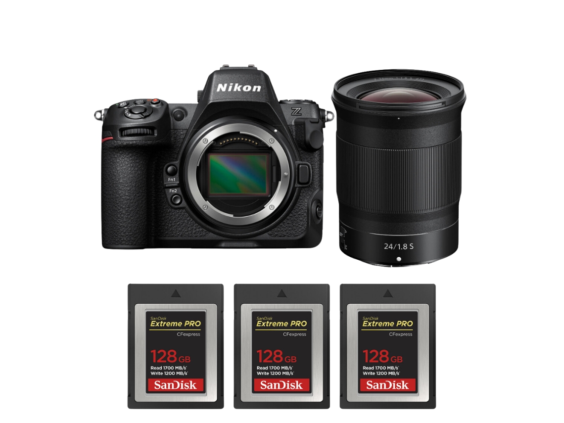 Z8 + Z 24mm F/1.8 S + 3 Sandisk 128gb Extreme Pro Cfexpress Type B Máquina Fotográfica Híbrida Full frame + Ebook Pricedirect NIKON