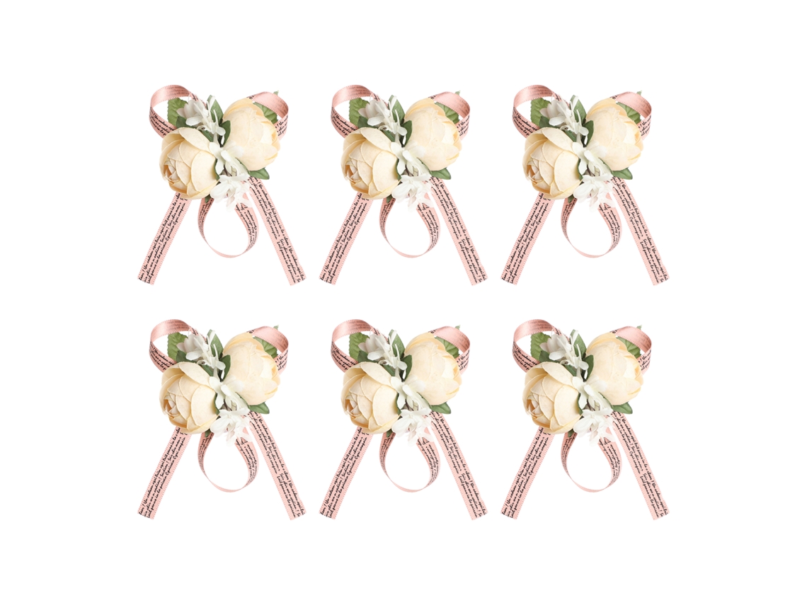 Conjunto de 6 Flores de Pulso Amarelas para Casamento com LAXISCREED