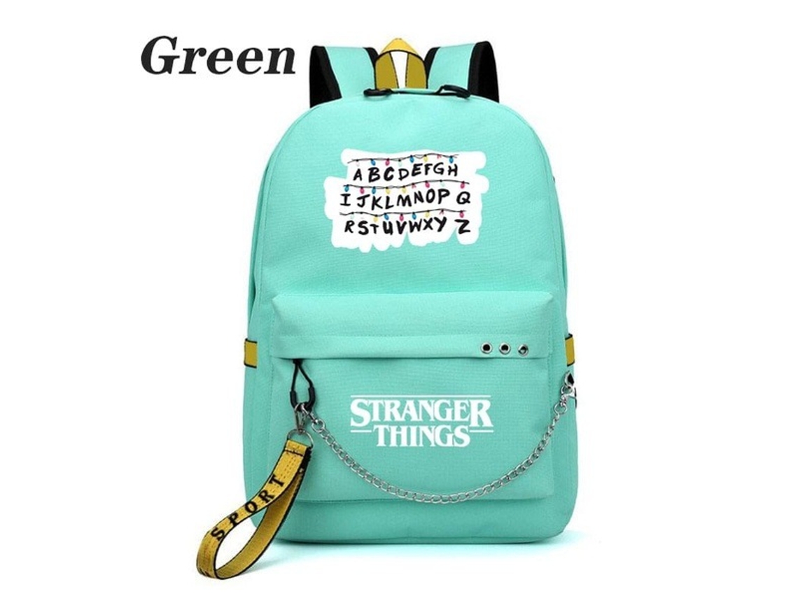 Mochila Escolar Stranger Things Com Carregamento Usb Verde Aquaforge
