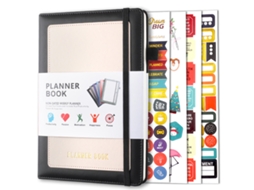 Diário De Caderno A5 240 Páginas Papel Grosso De 100 Gsm Com Bolso Bandagem Elástica Tamanho 8,4 X 5,9 Polegadas Com 4 Adesivos Preto ZMDECQNA