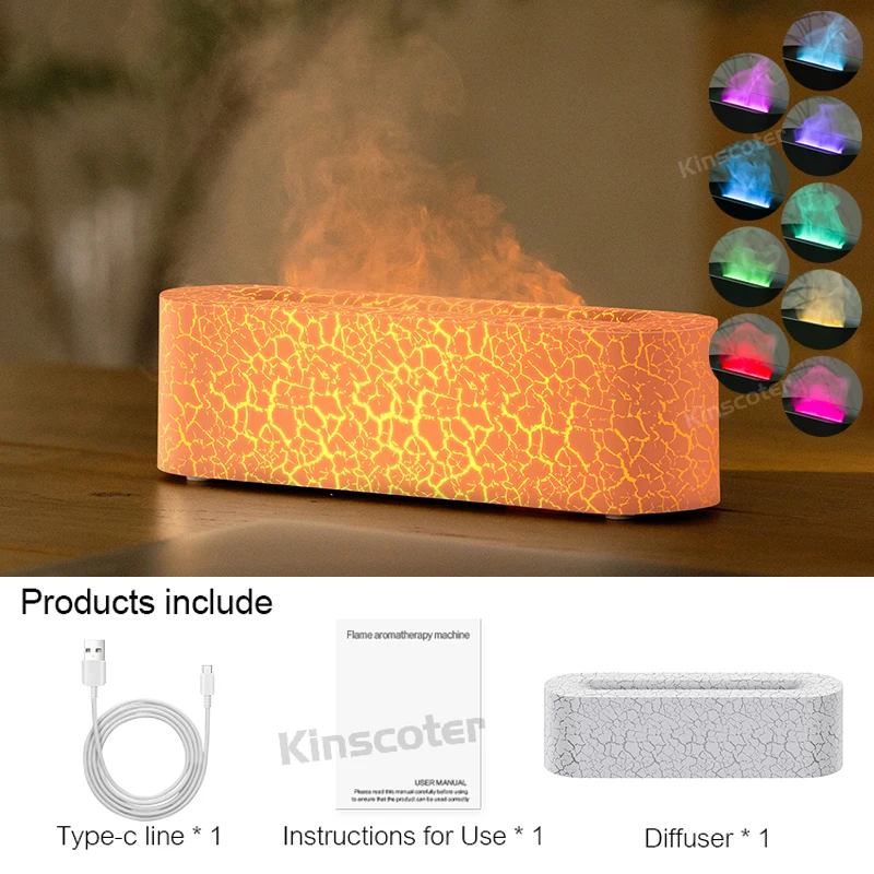 Difusor De Óleos Essenciais, Umidificador De Ar, Com Luz Noturna De Chama Rgb Realista.