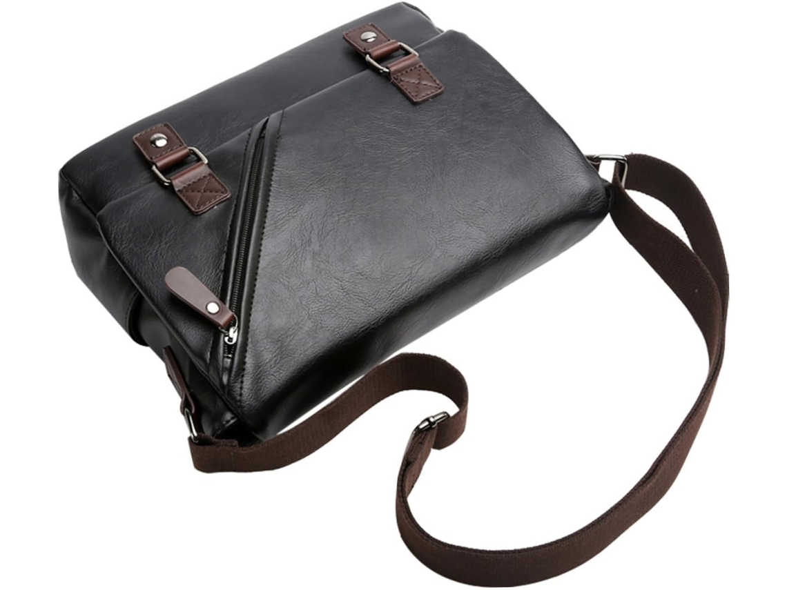 Bolsa De Ombro Masculina Preta Em Pu, Impermeável, Com Grande Capacidade Para Uso Profissional E Diário.