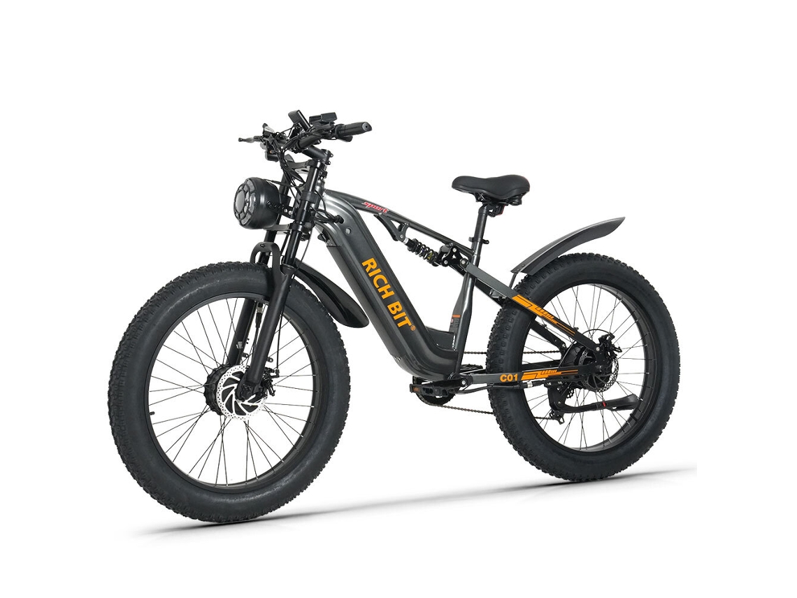 Bicicleta de Montanha Elétrica RICH Bit C01, Bateria de 48v 20ah, Suspensão Total, Shimano de 7 Velocidades.