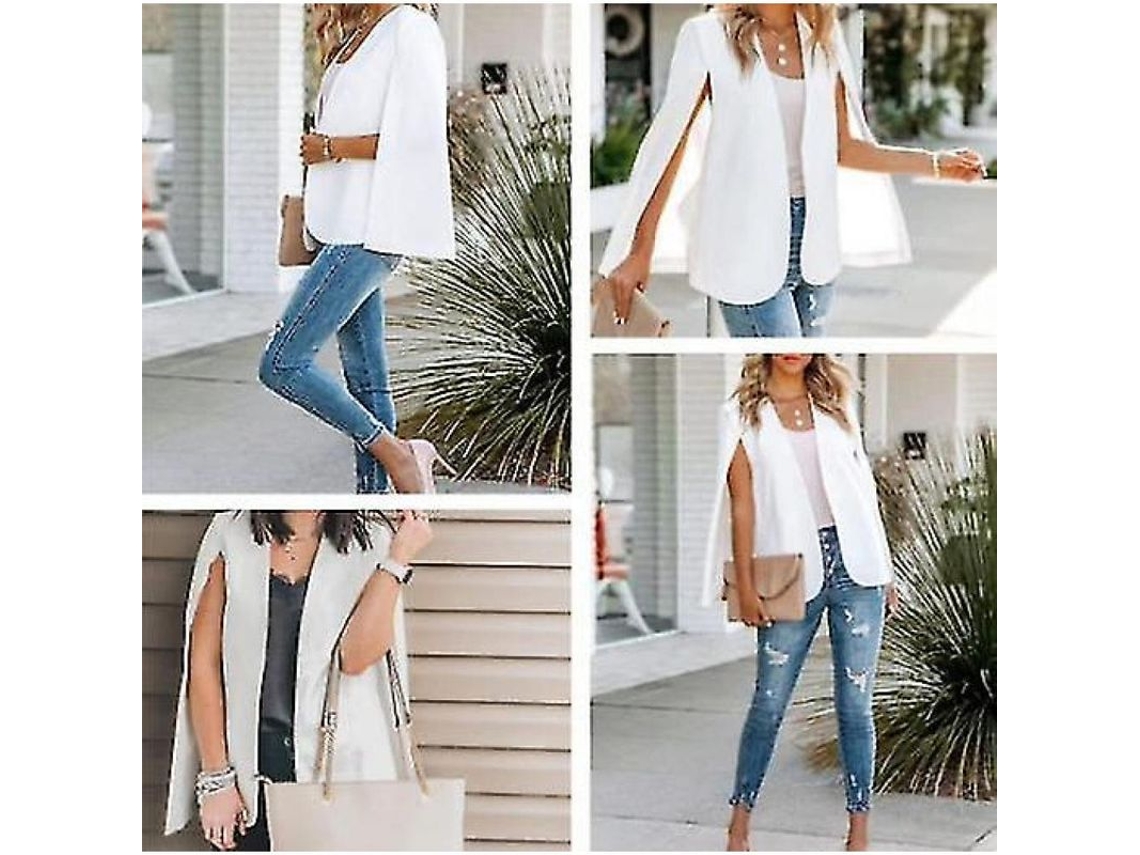 2026 chaqueta Blazer Capa Mujer Manga Dividida Sin Cierre Casual Trabajo Qlg M Branco