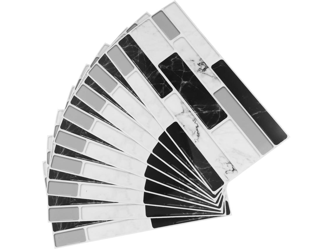 Conjunto De 18 Adesivos De Parede Com Imitação De Mármore Preto E Branco, Removíveis E À Prova D'água.