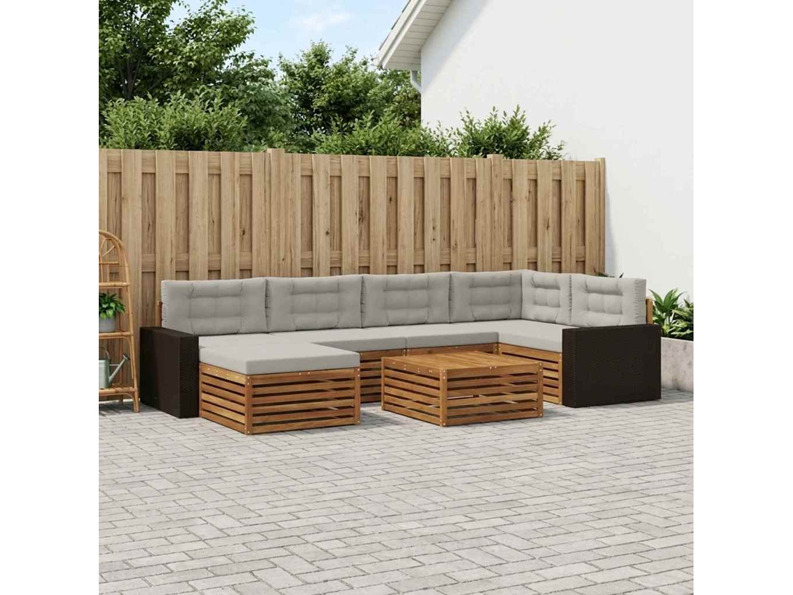 Vidaxl Conjunto De Sofás Para Exterior 7 Pcs Natural E Cinzento-claro