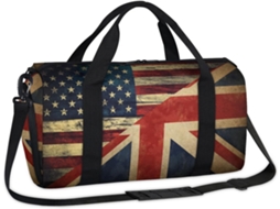 Bolsa Esportiva Vintage com Bandeiras Americana e Britânica 45 X 21,5 X 23 Cm Tecido de Poliéste Estampa Pa