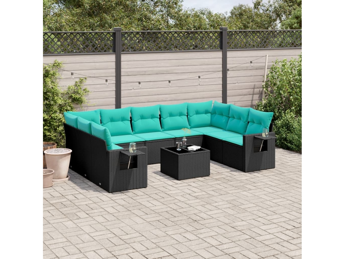 Vidaxl Conjunto De Sofá De Jardim Com 10 Peças E Almofadas Em Rattan Sintético Preto
