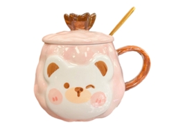 Caneca Cerâmica de 400Ml Caneca Fofa de Urso com Coroa Caneca Criativa e Moderna para Leite no Café Da Manhã NEVEANCE