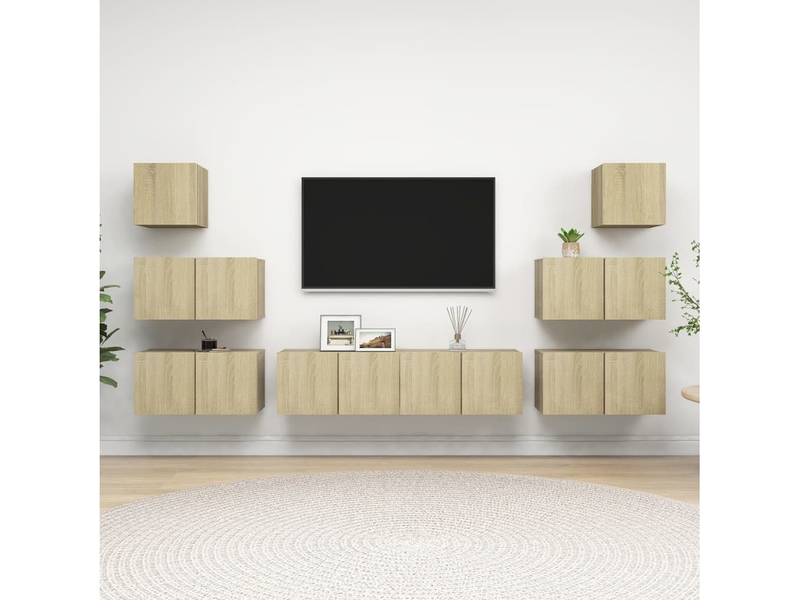 Vidaxl 8 Pcs Conjunto Móveis De Tv Derivados Madeira Carvalho Sonoma