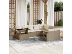 Vidaxl 10 Pcs Conjunto De Sofás P/ Jardim Com Almofadões Vime Pe Bege