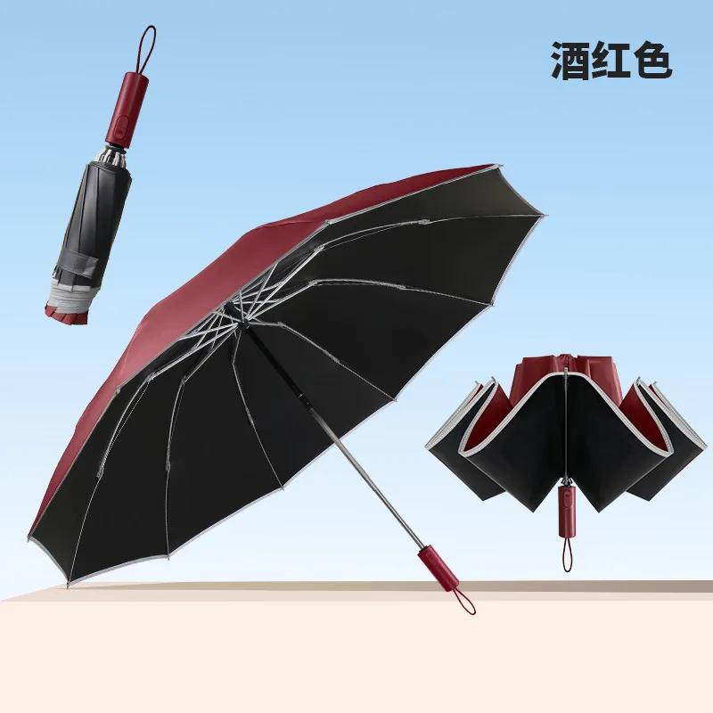 (vermelho 10k) Guarda-chuva Automático Reverso Para Carro, Guarda-chuva Protetor Solar Com Superfície De Vinil À Prova De Vento