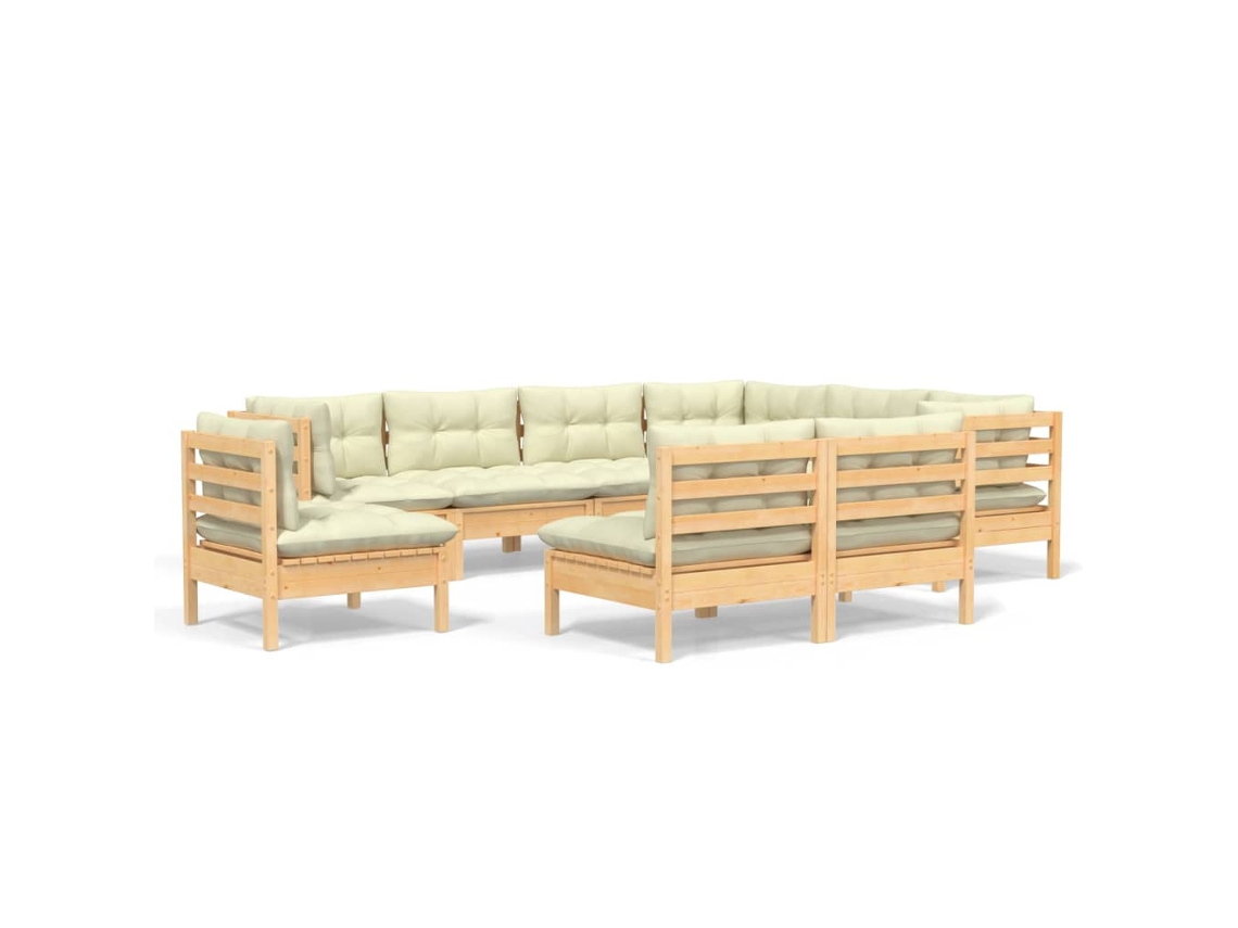 Conjunto de 9 Garden Lounge com Almofadões Creme Pinho Maciço MAISON EXCLUSIVE