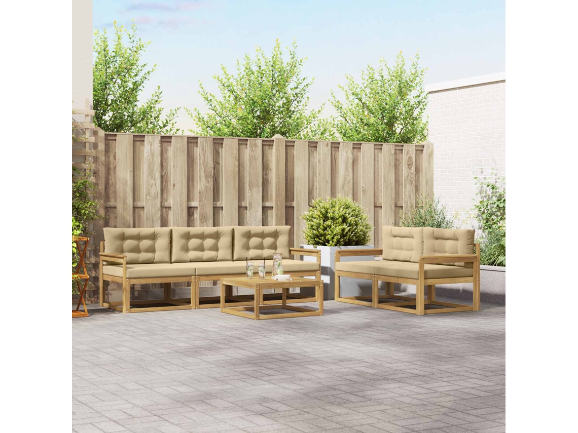 Vidaxl Conjunto De Sofás Para Exterior 6 Unid. Branco E Bege