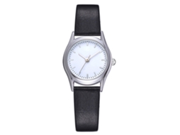 Relógio de Pulso Feminino Simples de Quartzo com Pulseira de Couro Pu Preta e Mostrador Branco