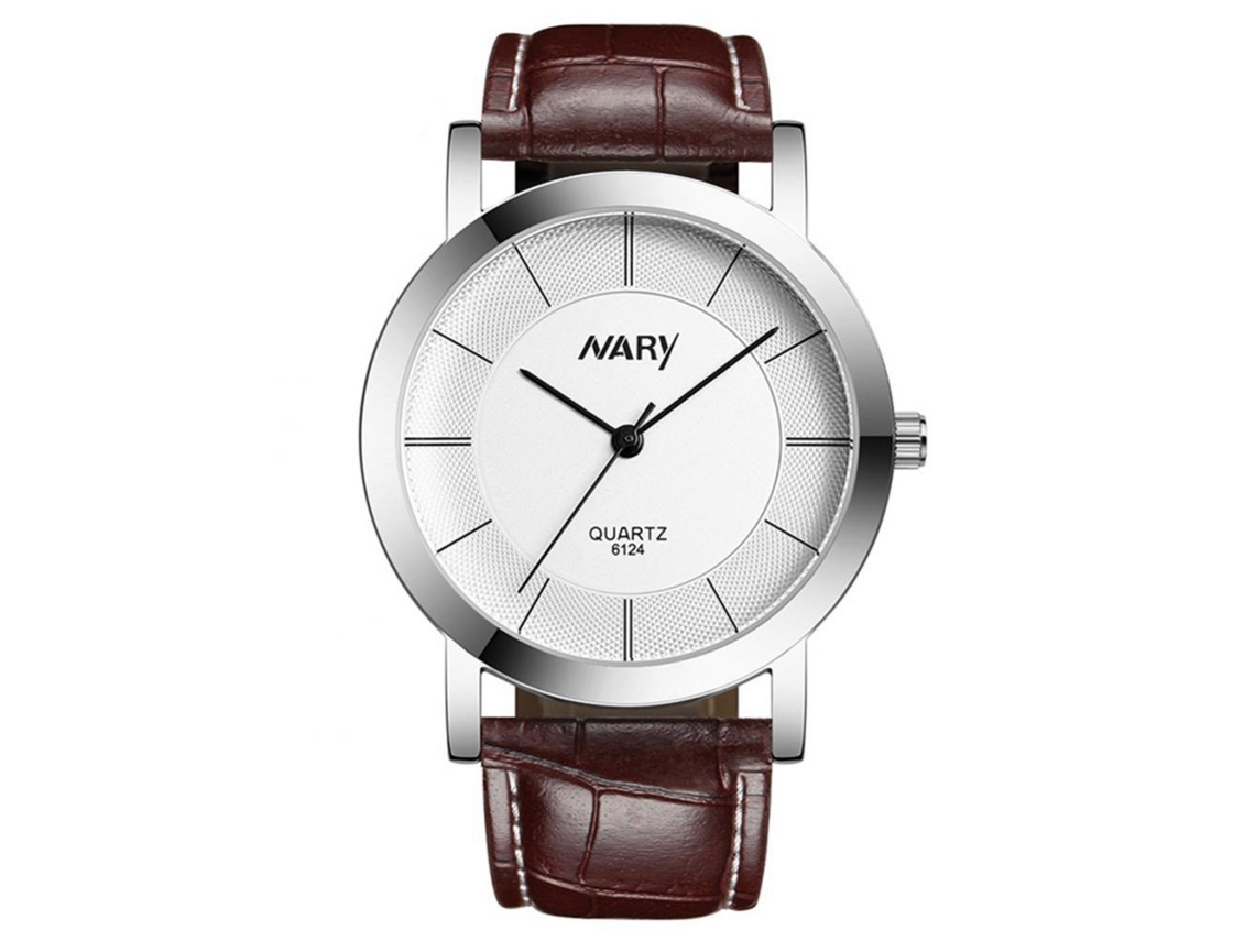 Relógio Nary à prova d'água para uso doméstico com pulseira de couro PU e contador de círculo duplo (branco feminino)