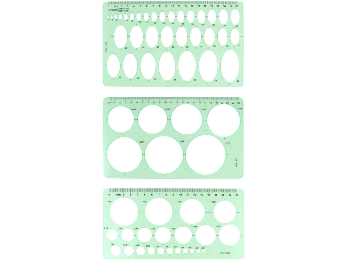 Orfofe Conjunto De 3 Réguas Desenho Em Abs Com Formas Geométricas Círculo E Elipse, Régua Métrica Transparente Para