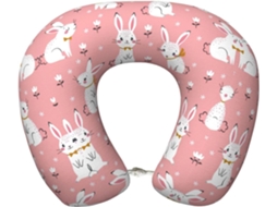 Travesseiro de Viag Fofo em Espuma Viscoelástica com Coelho Branco Suporte para o Pescoço 100 % Poliéster