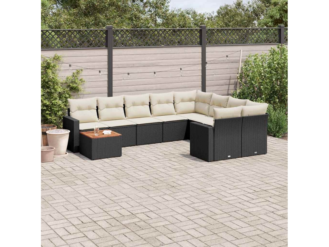 Vidaxl 10 Pcs Conjunto Sofás De Jardim C/ Almofadões Vime Pe Preto