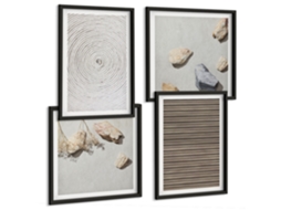 Quadros Decorativos Para Parede Padrões Abstratos Em Bege E Branco Moldura Preta Fotos Para O Escritório Espelharte (conjunto De 4 Imagens)