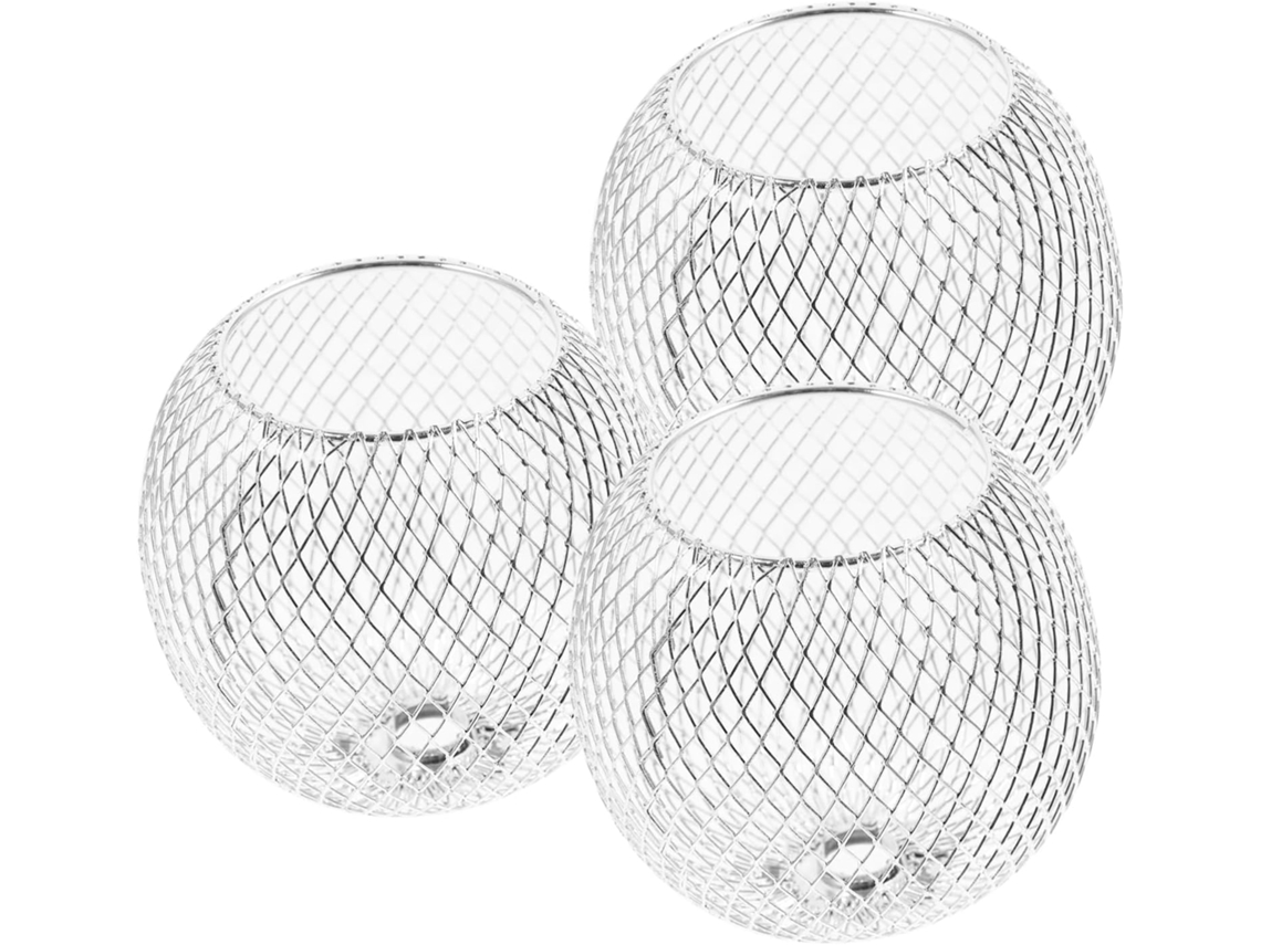 Conjunto de 3 Luminárias Esféricas de Metal Prateado, com Design Decorativo Vazado, Fáceis de Instalar, para Iluminação. SFUSHOS