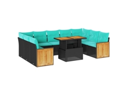 Maison Exclusive - 10 Pcs Conjunto Sofás Jardim C/ Almofadões Vime Pe/acácia Preto