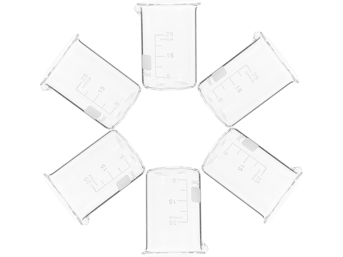 Conjunto De 6 Béqueres Graduados De Vidro De 25 Ml Para Laboratório
