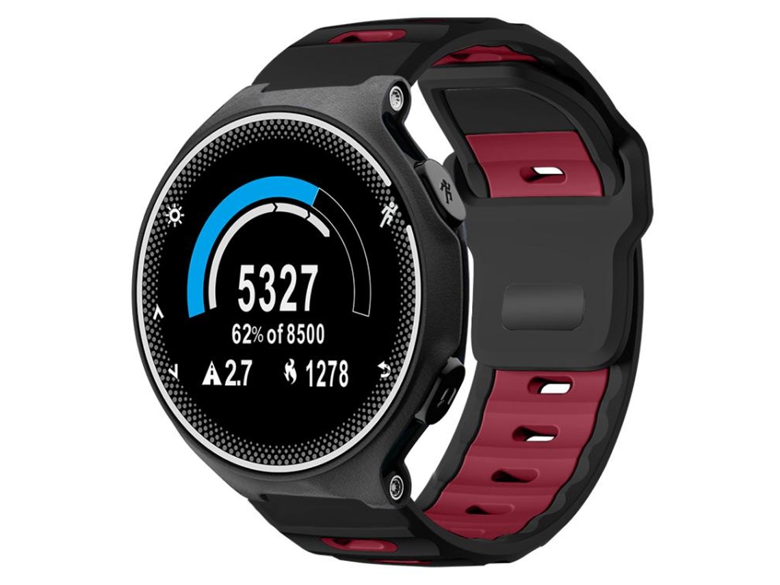 Bracelete Para Garmin Forerunner 220 / 735 / 735xt / 230 / 235 - Silicone Bicolor - Encaixe Plano Preto + Vermelho Vinho