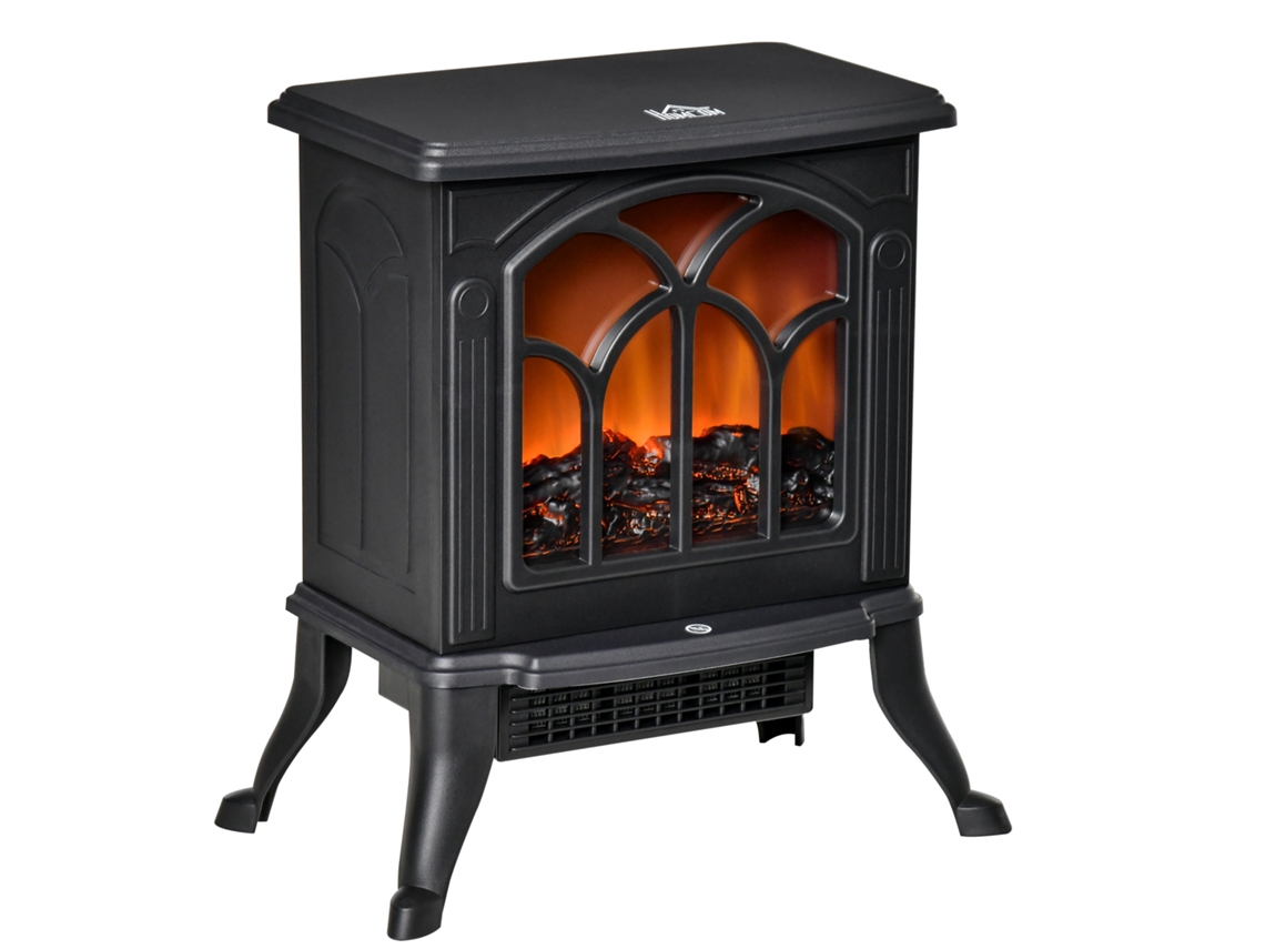 Lareira Elétrica Com 2 Níveis De Potência (750/1500 W), Efeito De Chama, Área De Cobertura De 15 A 20 M², Preta.