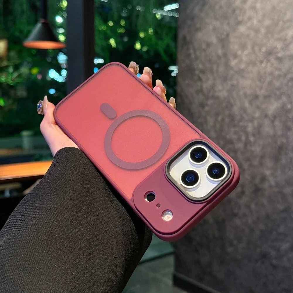 (cor Vinho Vermelho, Iphone17 Pro Max) Caso De Telefone Acrílico Fosco Translúcido, Suporta Carregamento Sem Fio De Sucção Magnética